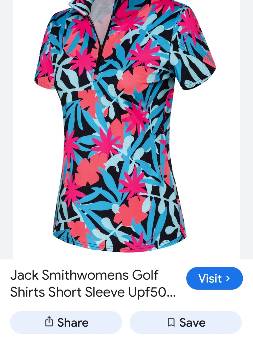 Jack Smith Womens Floral Zip Golf Polo - Hot Pink & Blue